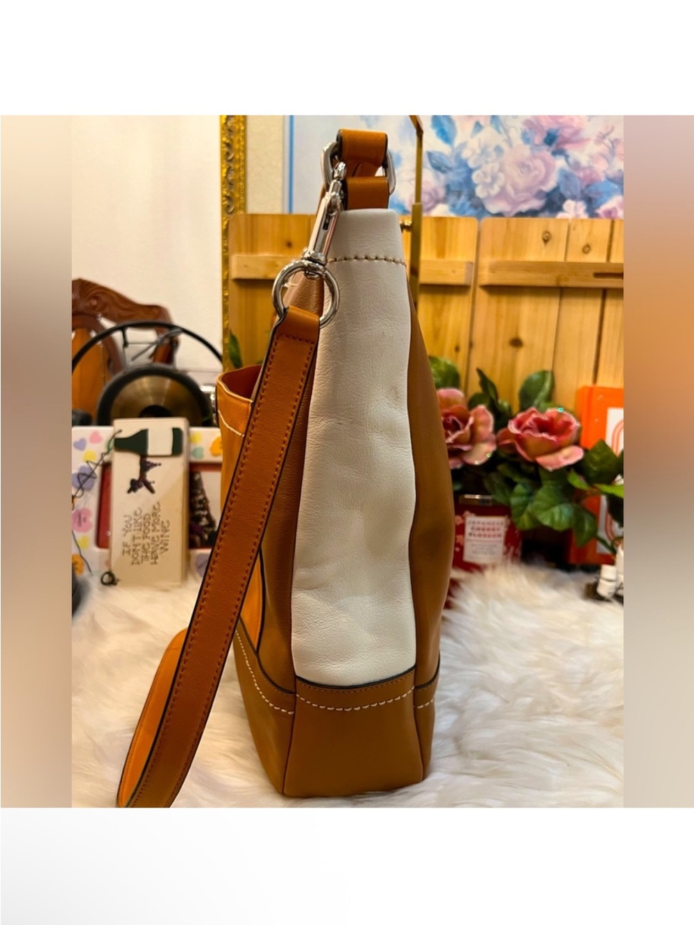 Coach Park Colorblock LeatherHobo Crossbody Tote F24369 Tan Orange EUC - Picture 5 of 11